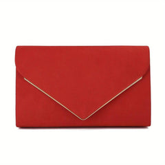 Metal Chain Clutch Chamois Flap Purse Evening Bag