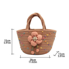 Colorful Woven Tote Bag Flower Decor Holiday Beach Bag