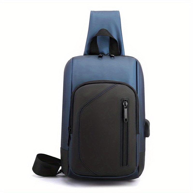 Men's Diagonal Shoulder Bag USB Charging Port Chest Bag