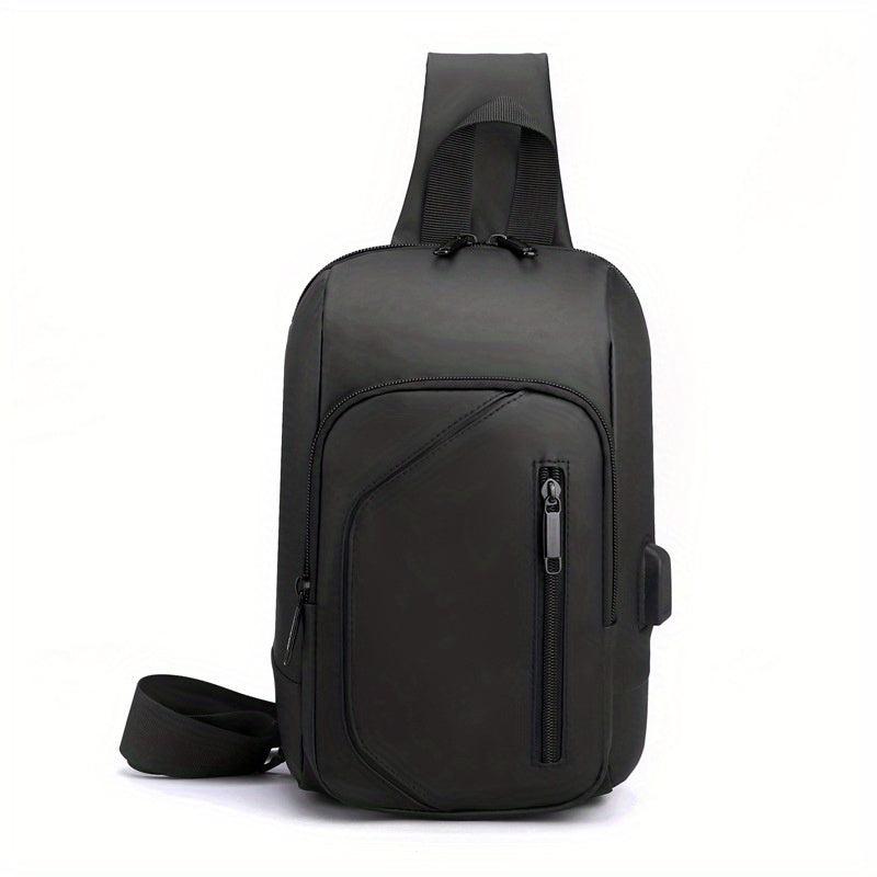 Men's Diagonal Shoulder Bag USB Charging Port Chest Bag