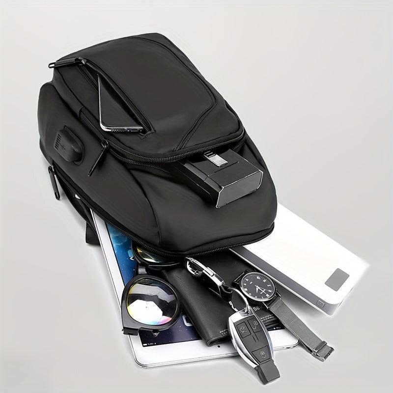 Men's Diagonal Shoulder Bag USB Charging Port Chest Bag
