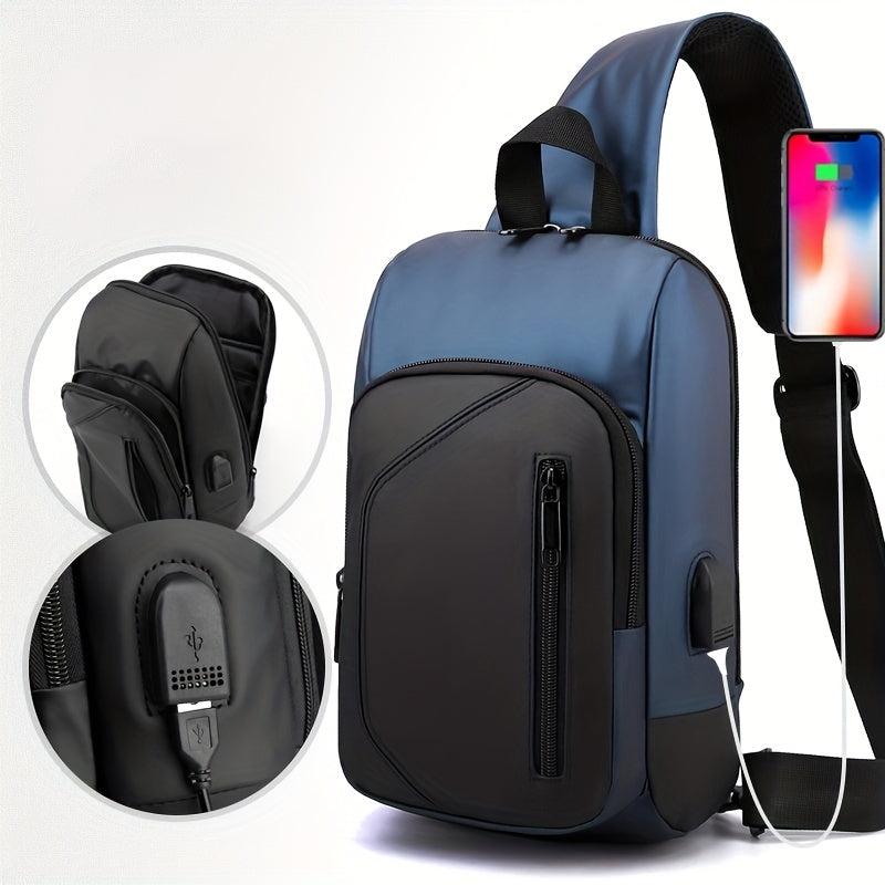Men's Diagonal Shoulder Bag USB Charging Port Chest Bag