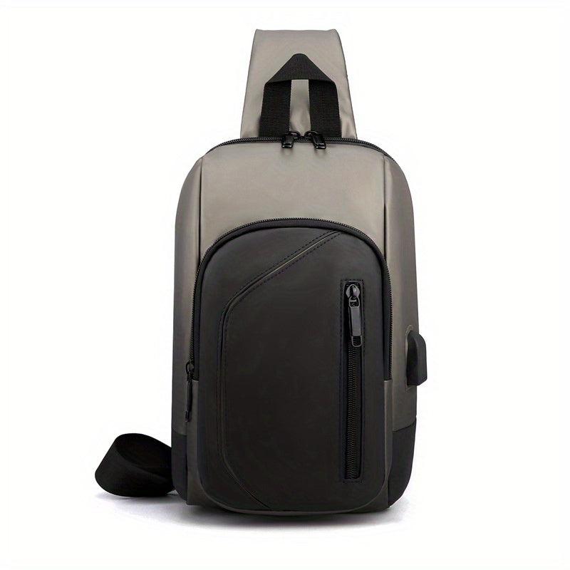 Men's Diagonal Shoulder Bag USB Charging Port Chest Bag