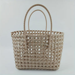 PVC Woven Hollow Beach Bag Summer Vacation Travel Handbag