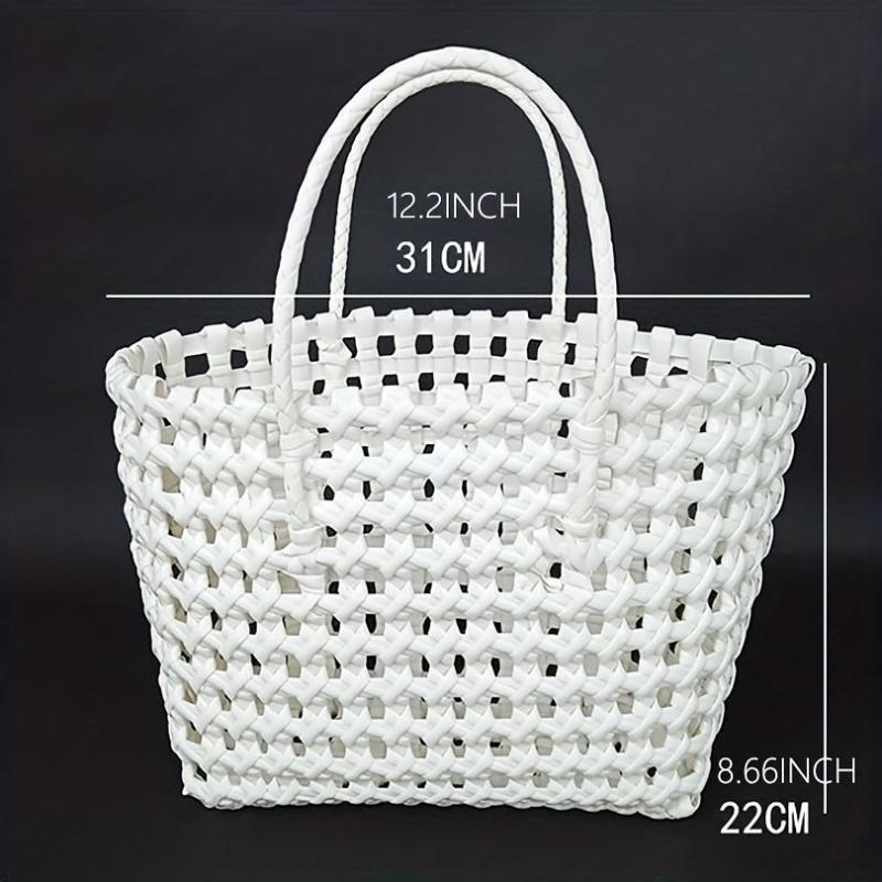 PVC Woven Hollow Beach Bag Summer Vacation Travel Handbag