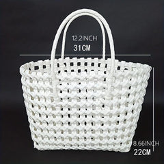 PVC Woven Hollow Beach Bag Summer Vacation Travel Handbag
