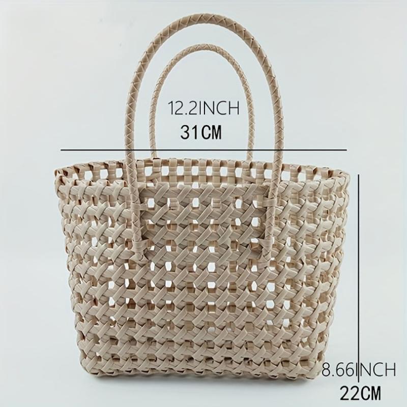 PVC Woven Hollow Beach Bag Summer Vacation Travel Handbag