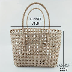PVC Woven Hollow Beach Bag Summer Vacation Travel Handbag