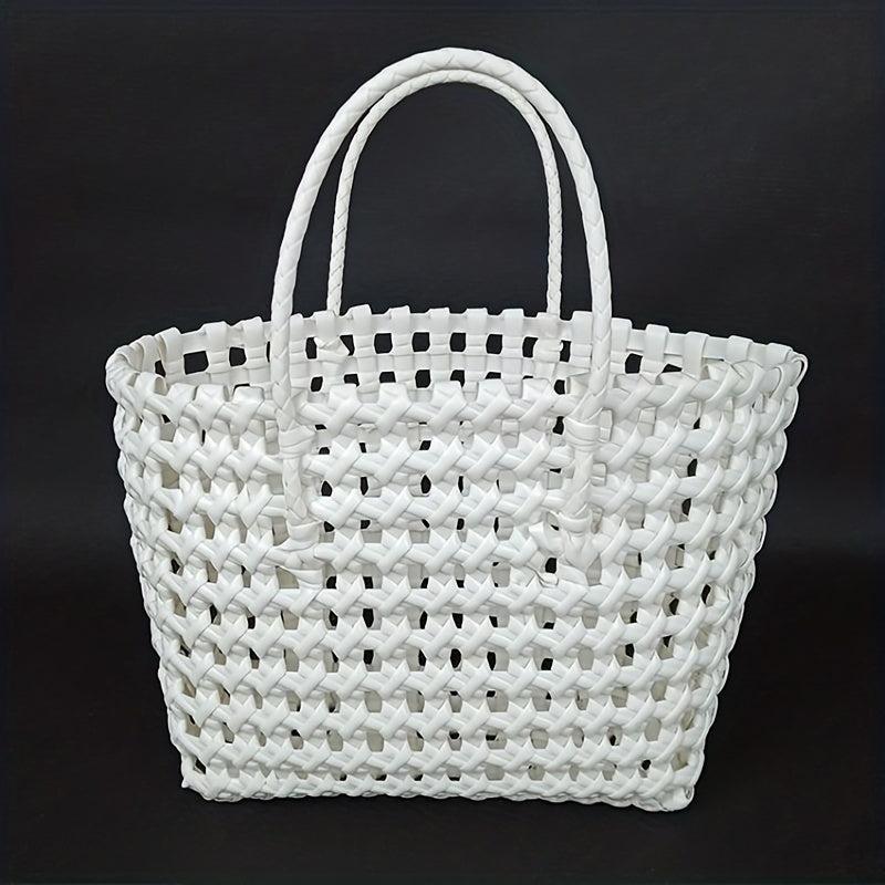 PVC Woven Hollow Beach Bag Summer Vacation Travel Handbag