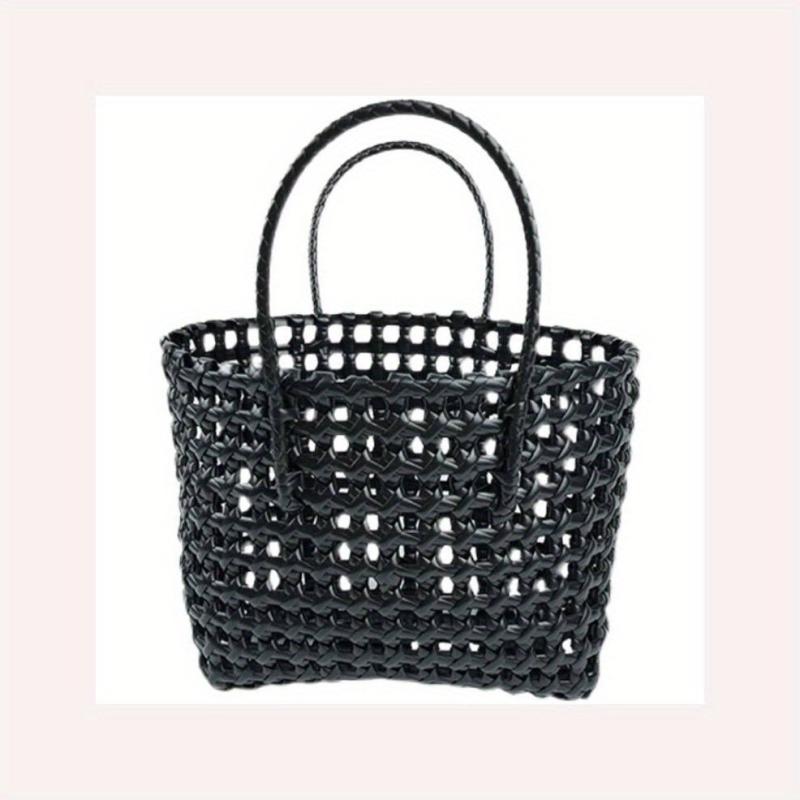 PVC Woven Hollow Beach Bag Summer Vacation Travel Handbag