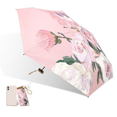 Mini Pink Peony Travel Umbrella - Windproof Sunshade