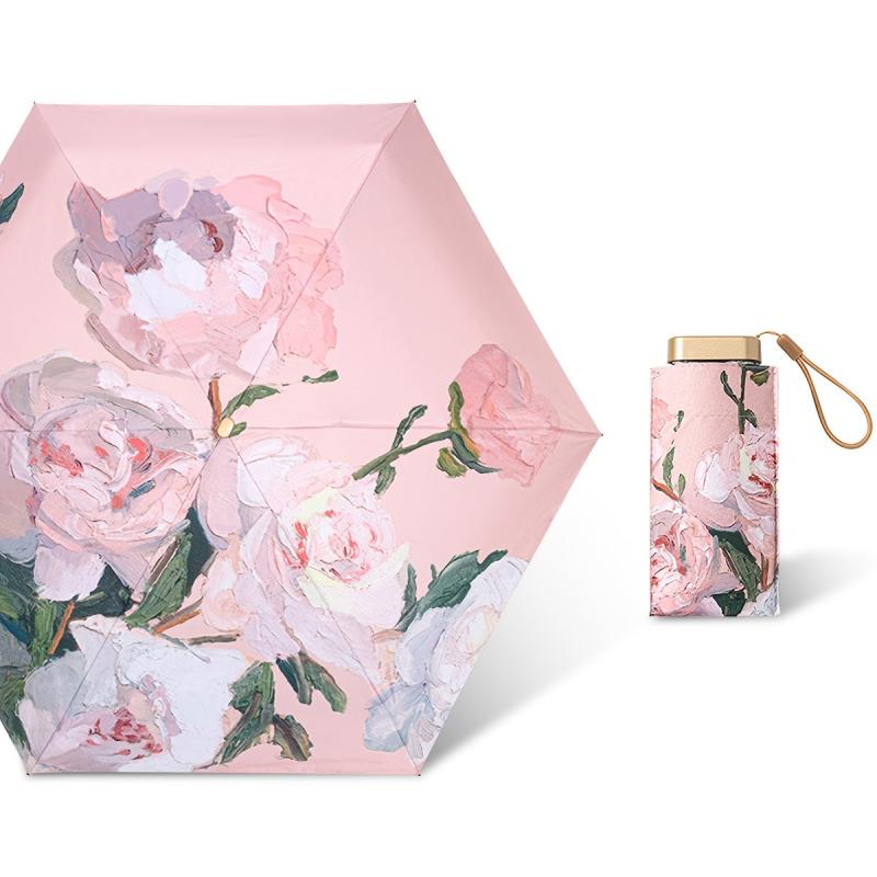 Mini Pink Peony Travel Umbrella - Windproof Sunshade