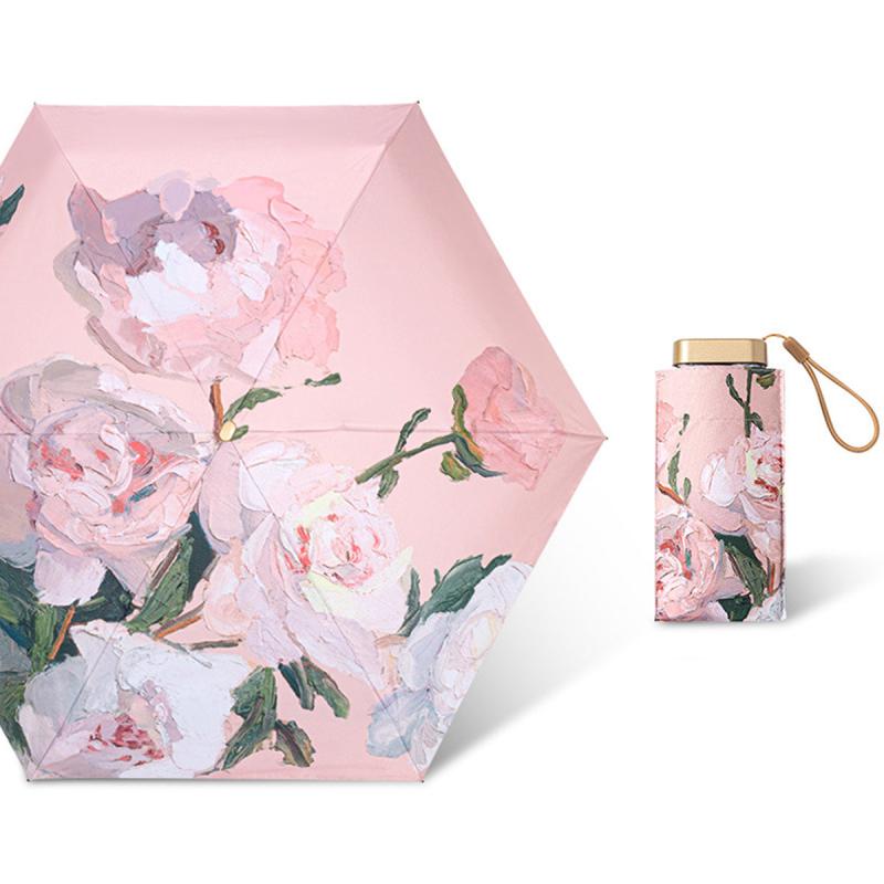 Mini Pink Peony Travel Umbrella - Windproof Sunshade