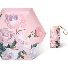 Mini Pink Peony Travel Umbrella - Windproof Sunshade