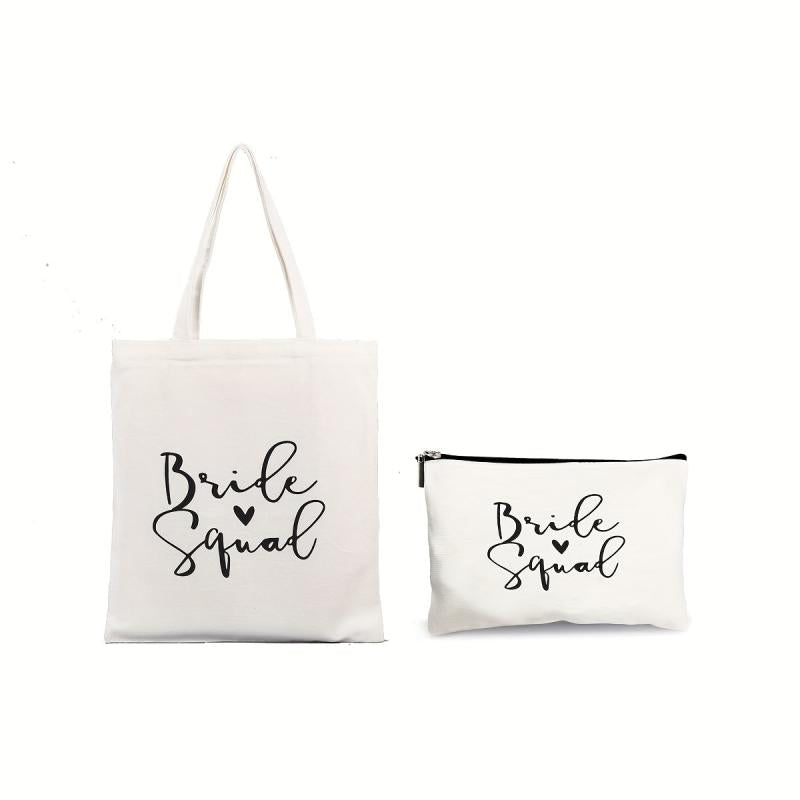 2 Pcs Letter Pattern Canvas Bag Sets Mother's Shoulder Bag & Clutch Pouch