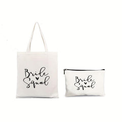 2 Pcs Letter Pattern Canvas Bag Sets Mother's Shoulder Bag & Clutch Pouch