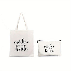 2 Pcs Letter Pattern Canvas Bag Sets Mother's Shoulder Bag & Clutch Pouch