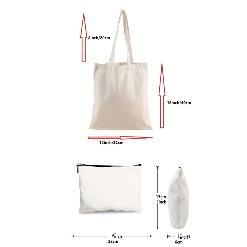2 Pcs Letter Pattern Canvas Bag Sets Mother's Shoulder Bag & Clutch Pouch
