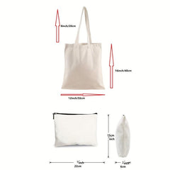 2 Pcs Letter Pattern Canvas Bag Sets Mother's Shoulder Bag & Clutch Pouch