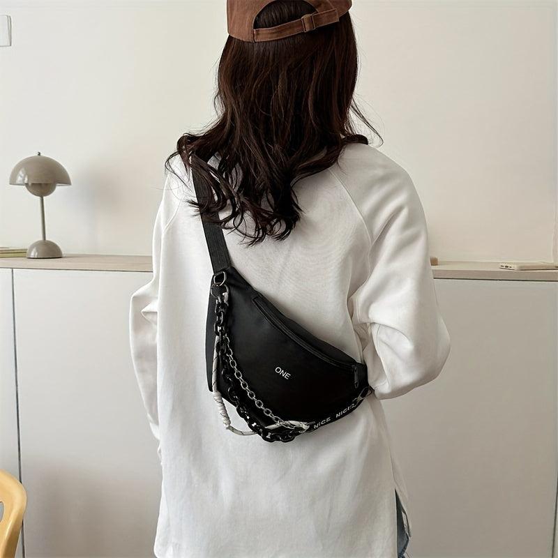 Chain Decor Waist Bag Letter Graphic Crossbody Bag