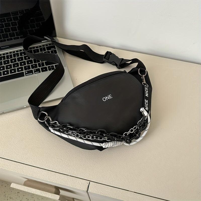Chain Decor Waist Bag Letter Graphic Crossbody Bag
