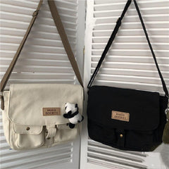 Solid Colors Canvas Crossbody Bag for Men and Women