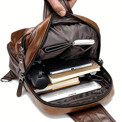 Brown Small Sling Messenger Backpack Retro PU Leather Cycling Shoulder Bag