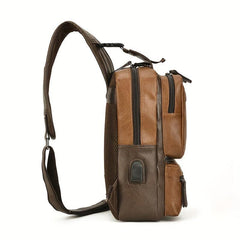 Brown Small Sling Messenger Backpack Retro PU Leather Cycling Shoulder Bag