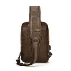 Brown Small Sling Messenger Backpack Retro PU Leather Cycling Shoulder Bag
