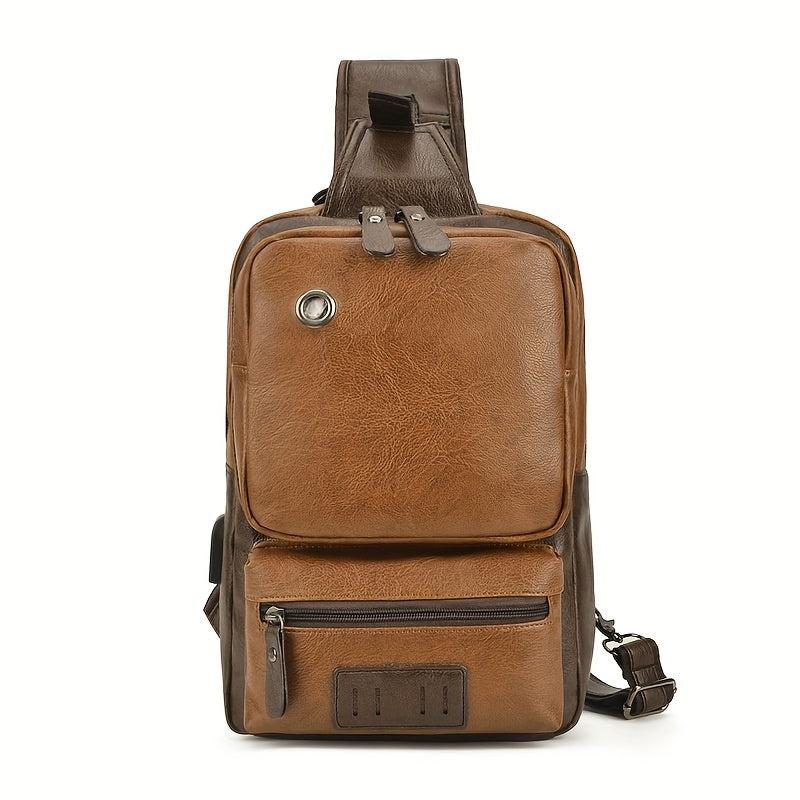 Brown Small Sling Messenger Backpack Retro PU Leather Cycling Shoulder Bag
