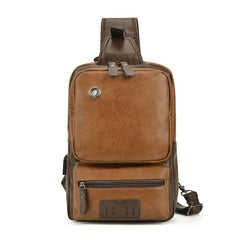 Brown Small Sling Messenger Backpack Retro PU Leather Cycling Shoulder Bag