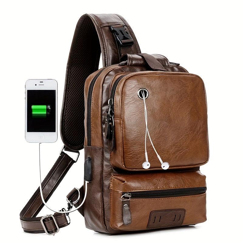 Brown Small Sling Messenger Backpack Retro PU Leather Cycling Shoulder Bag