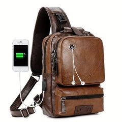 Brown Small Sling Messenger Backpack Retro PU Leather Cycling Shoulder Bag