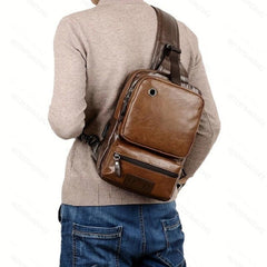 Brown Small Sling Messenger Backpack Retro PU Leather Cycling Shoulder Bag