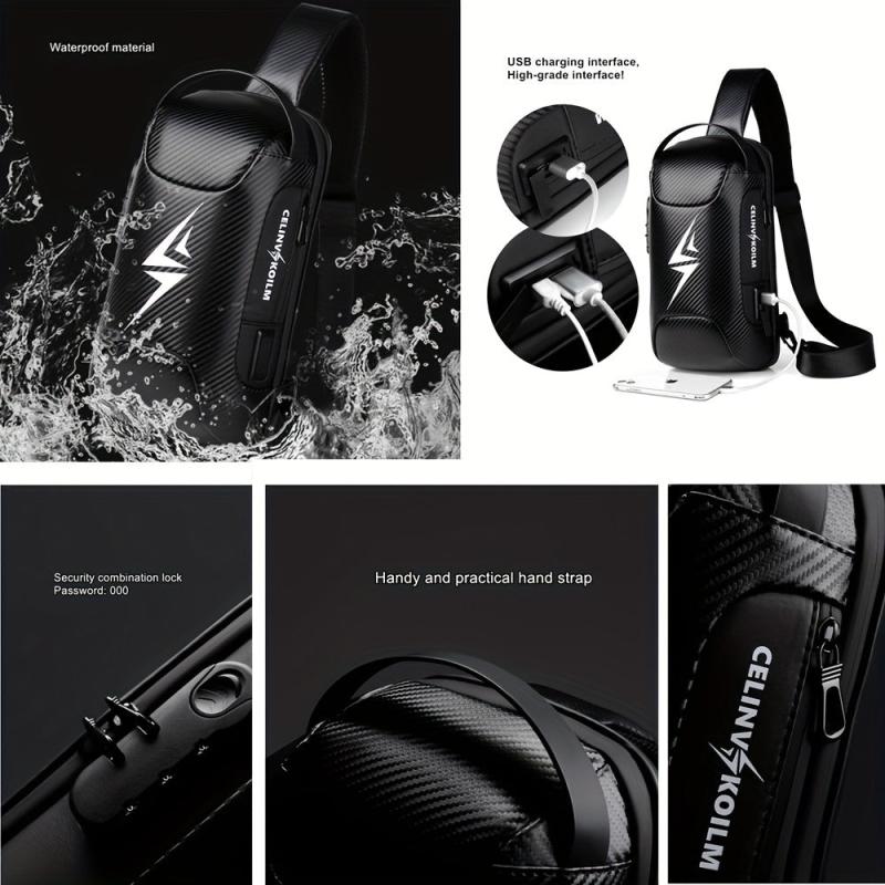 Men's Waterproof Chest Bag Travel Crossbody Bag with Lock