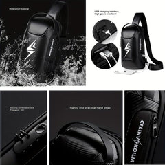 Men's Waterproof Chest Bag Travel Crossbody Bag with Lock