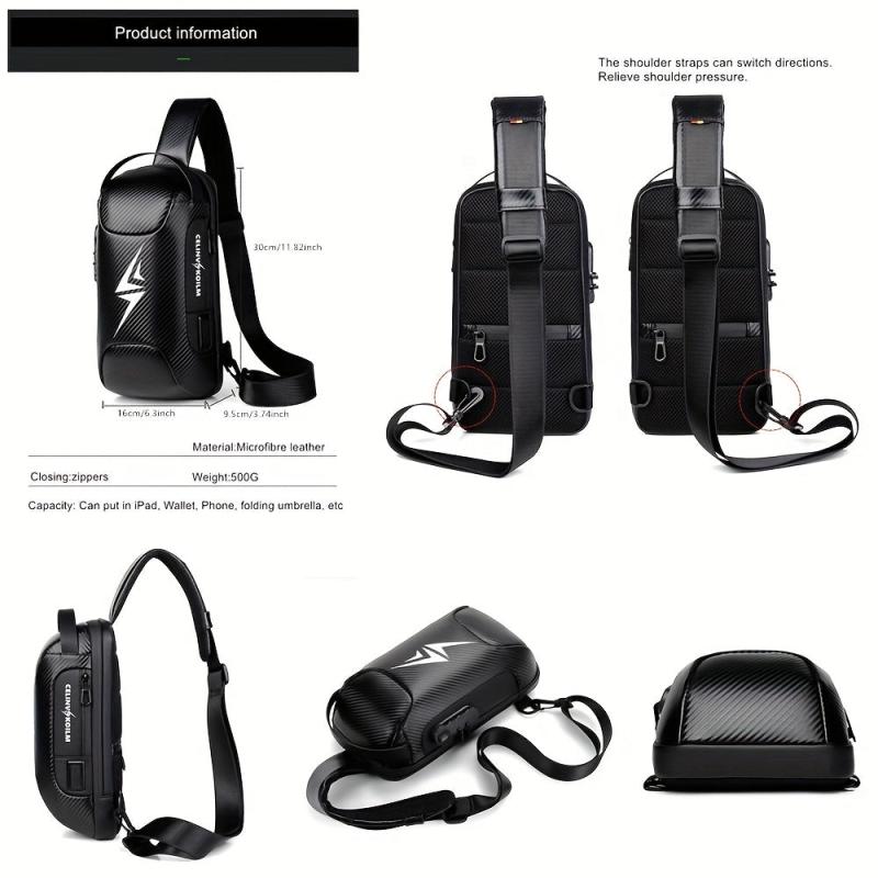 Men's Waterproof Chest Bag Travel Crossbody Bag with Lock