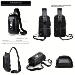 Men's Waterproof Chest Bag Travel Crossbody Bag with Lock