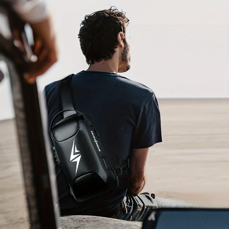 Men's Waterproof Chest Bag Travel Crossbody Bag with Lock