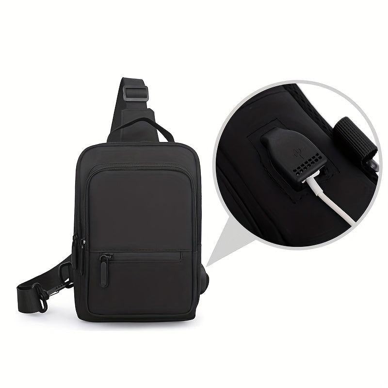 Men's Nylon Crossbody Bag With USB Charging Port Waterproof Shoulder Bag