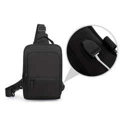 Men's Nylon Crossbody Bag With USB Charging Port Waterproof Shoulder Bag