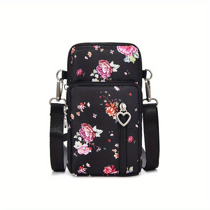 Floral Print Phone Bag Crossbody Armband Credit Card Holder