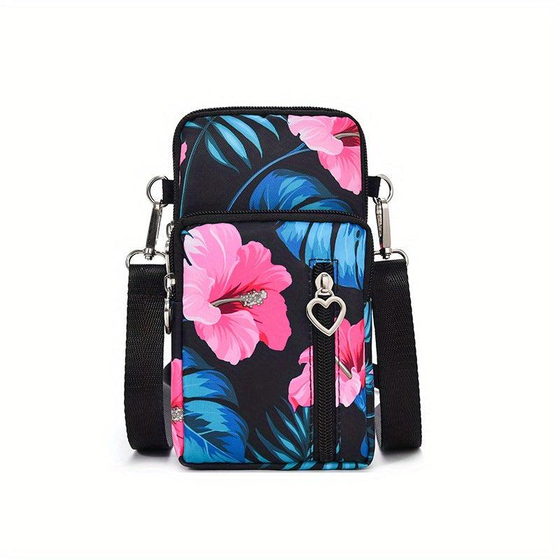 Floral Print Phone Bag Crossbody Armband Credit Card Holder
