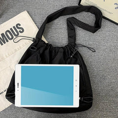Men's Casual Messenger Bag Drawstring Shoulder Bag Large Capacity Tote Bag
