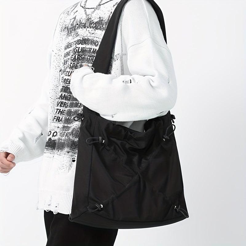 Men's Casual Messenger Bag Drawstring Shoulder Bag Large Capacity Tote Bag