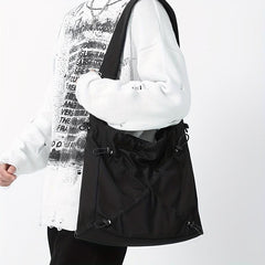 Men's Casual Messenger Bag Drawstring Shoulder Bag Large Capacity Tote Bag