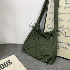 Men's Casual Messenger Bag Drawstring Shoulder Bag Large Capacity Tote Bag