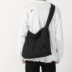 Men's Casual Messenger Bag Drawstring Shoulder Bag Large Capacity Tote Bag