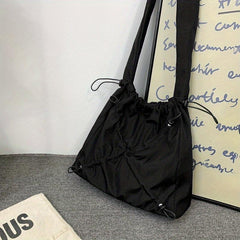 Men's Casual Messenger Bag Drawstring Shoulder Bag Large Capacity Tote Bag