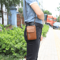 Top Layer Cowhide Men's Mobile Phone Bag Wearing A Belt 13 97 15 24 Cm
